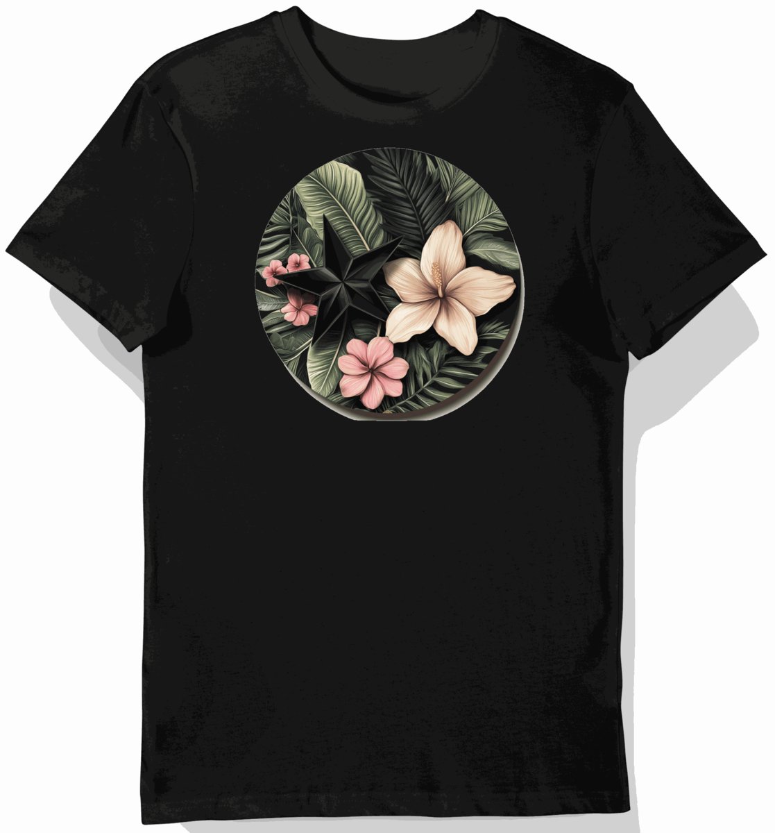 Koszulka męska czarna z motywem egzotycznych kwiatów S