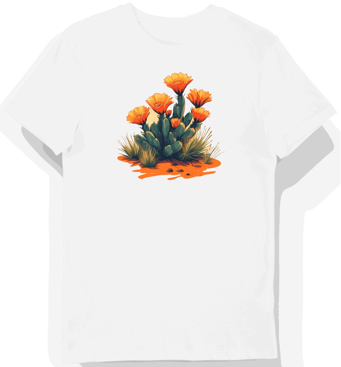 Koszulka męska biała z motywem kwiatów kaktusa pustynnego M