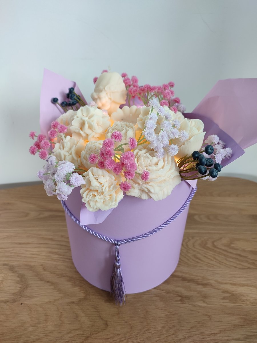 Lawendowe średnie Marzenie Bukiet świec Flower Box świec sojowych świecący