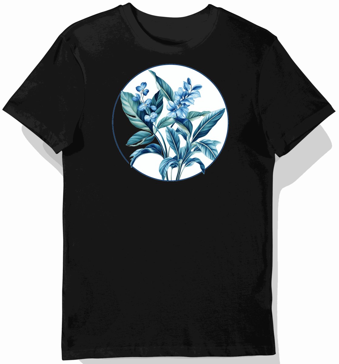 Koszulka męska czarna z nadrukiem tropikalnych kwiatów M