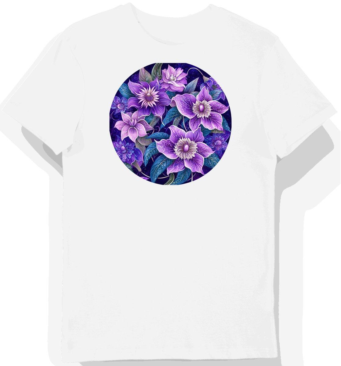 Koszulka męska biała z motywem purpurowych kwiatów egzotycznych XXL
