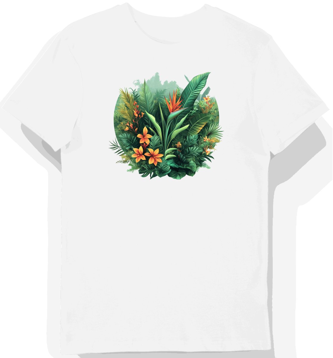 Koszulka męska biała z motywem kwiatów raju L