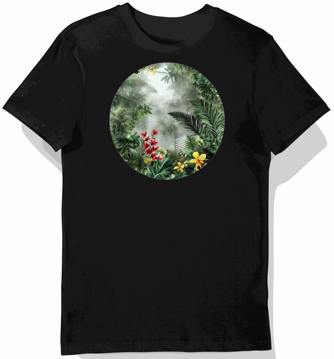Koszulka męska czarna z nadrukiem zielonych kwiatów tropikalnych XXL