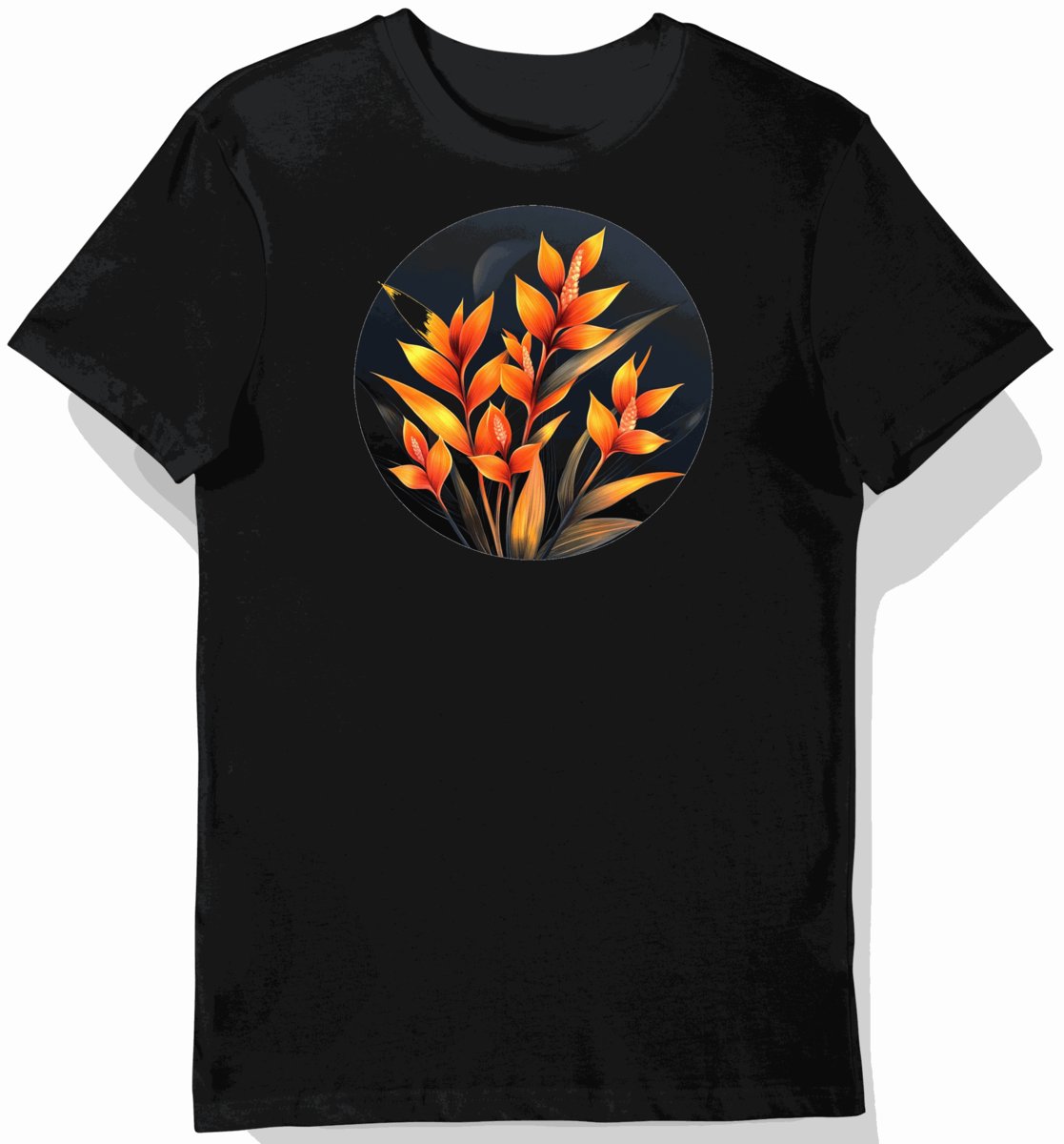 Koszulka męska czarna z grafiką egzotycznych kwiatów M