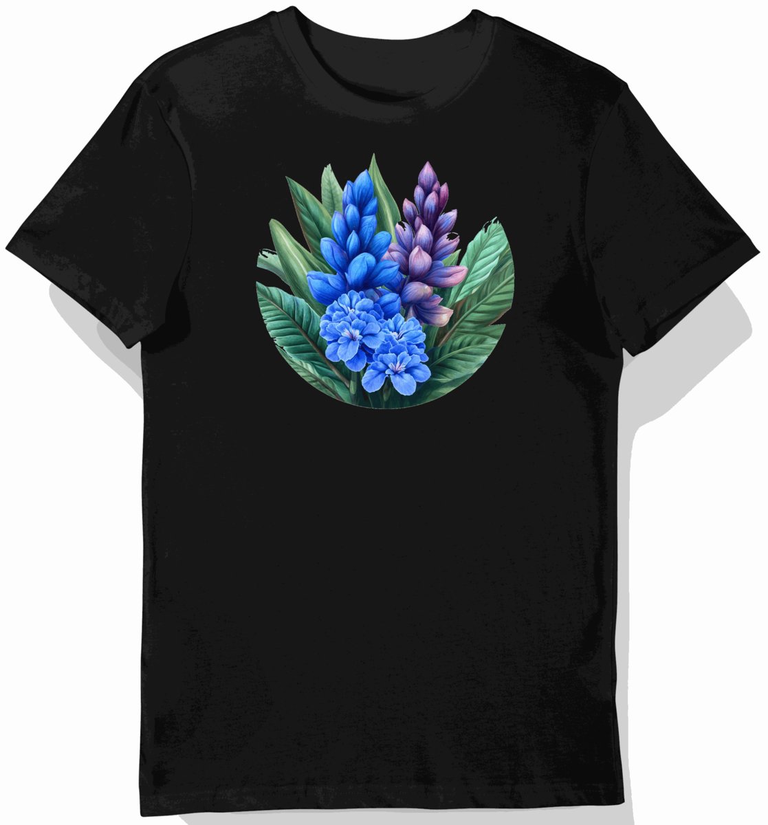 Koszulka męska czarna z motywem egzotycznych kwiatów XL