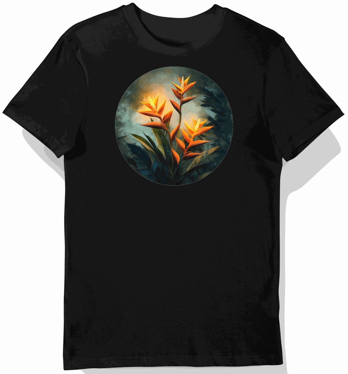 Koszulka męska czarna z motywem tropikalnych kwiatów XL