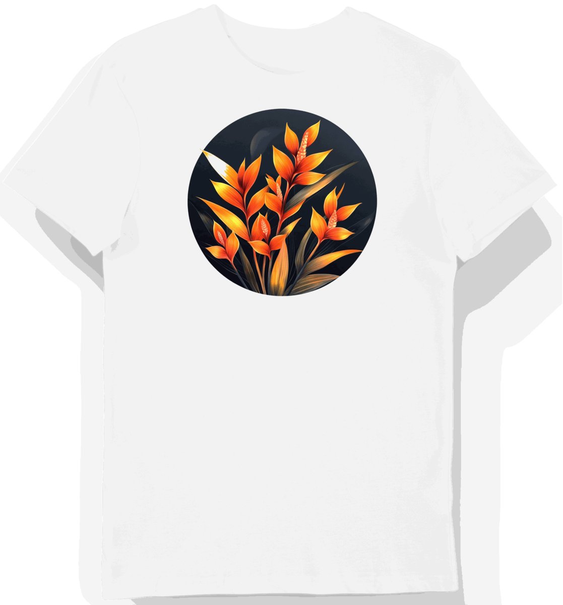 Koszulka męska biała z nadrukiem tropikalnych kwiatów Heliconia 3XL