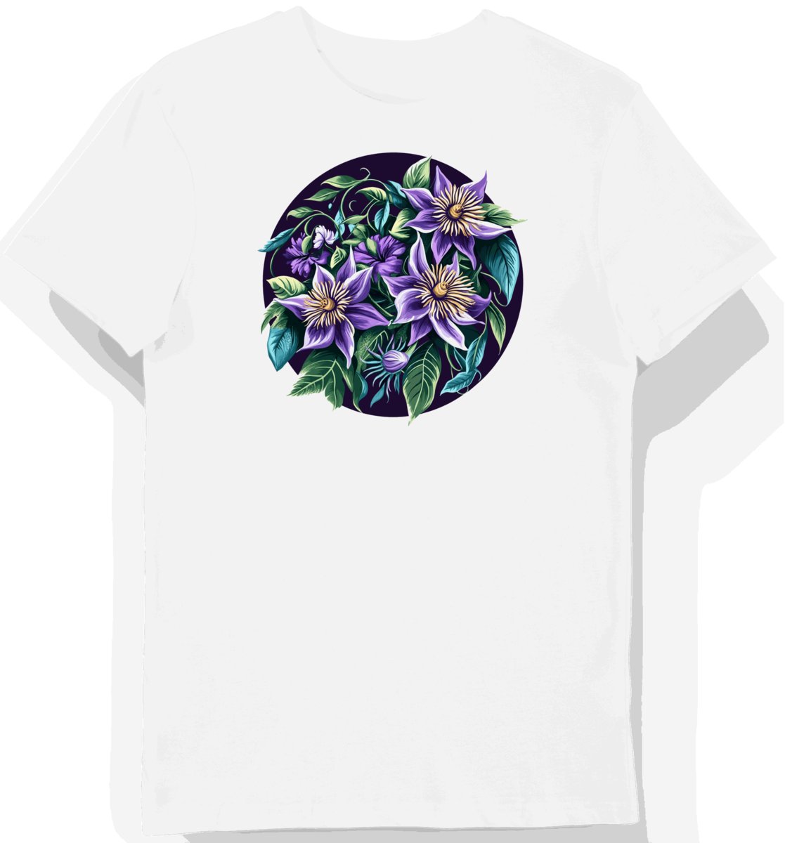 Koszulka męska biała z motywem purpurowych kwiatów pasji L