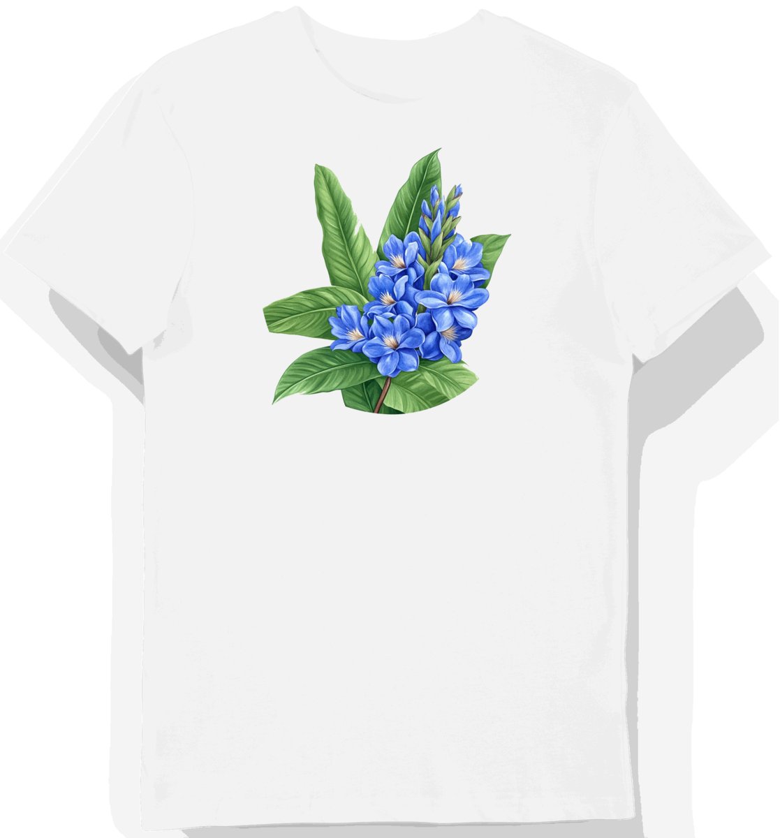 Koszulka męska biała z nadrukiem tropikalnych kwiatów niebieskiego imbiru XXL