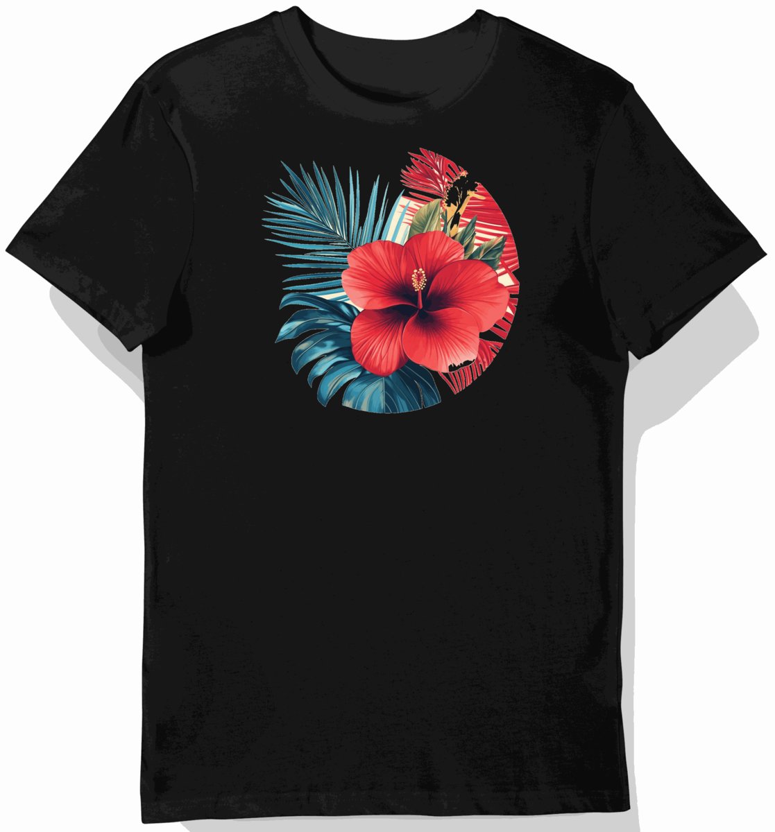 Koszulka męska czarna z motywem kwiatów hibiskusa 3XL