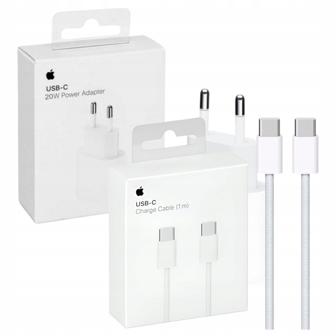 ORYGINALNA ŁADOWARKA APPLE 20W SZYBKA + KABEL USBC-USBC 1M DO IPHONE 15, 16