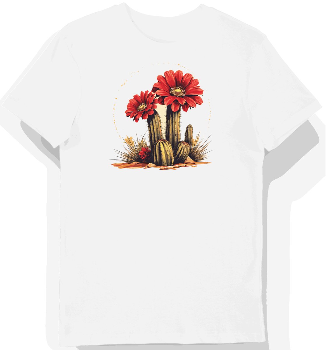 Koszulka męska biała z motywem kaktusa i czerwonego kwiatu L