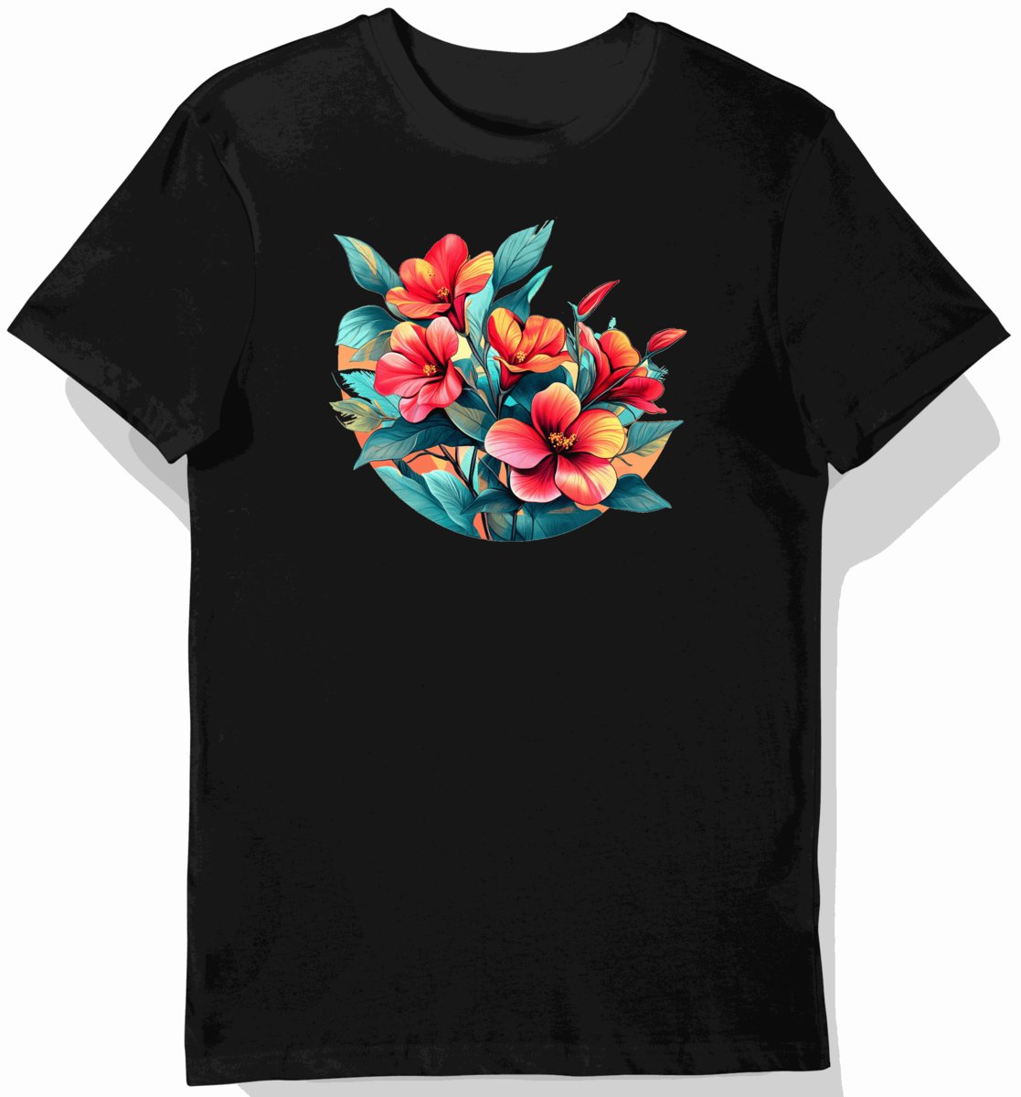 Koszulka męska czarna z nadrukiem kwiatów tropikalnych 3XL