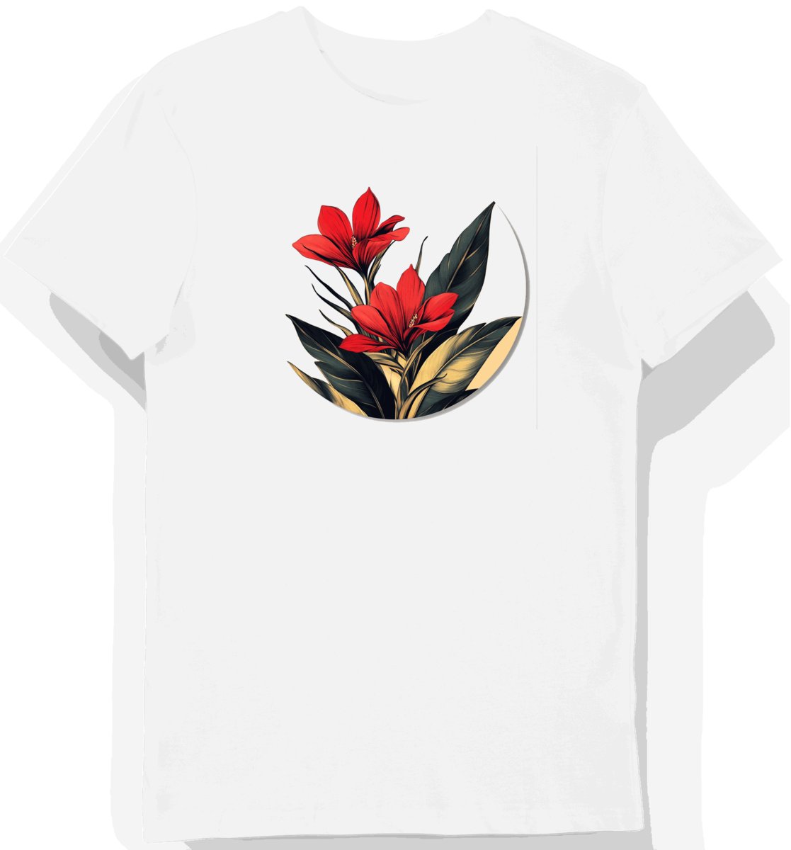 Koszulka męska biała z nadrukiem czerwonych tropikalnych kwiatów L