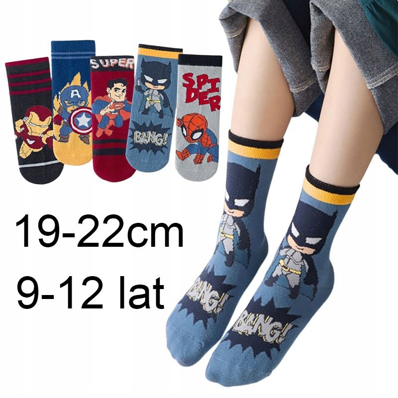 SKARPETY dziecięce BAWEŁNIANE skarpetki 19-22cm BATMAN 9-12lat dla chłopca