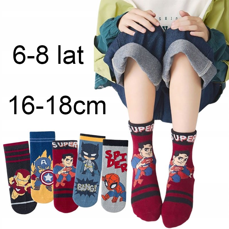SKARPETY dziecięce BAWEŁNIANE skarpetki SUPERMAN 16-18cm chłopięce 6-8lat