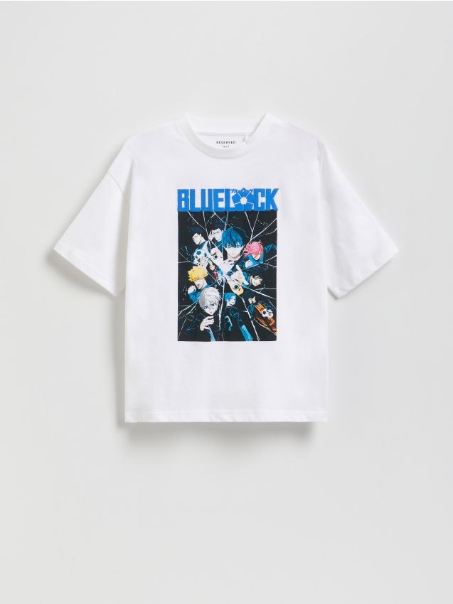 Reserved - Bawełniany t-shirt Blue Lock - biały