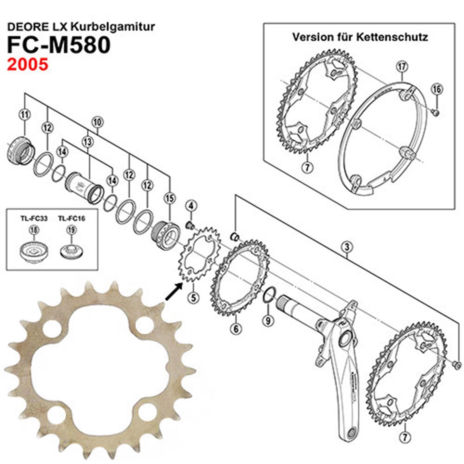 SHIMANO Tarcza mechanizmu korbowego Deore FC-M590 srebrny / Ilość zębów: 22 Y1J822000