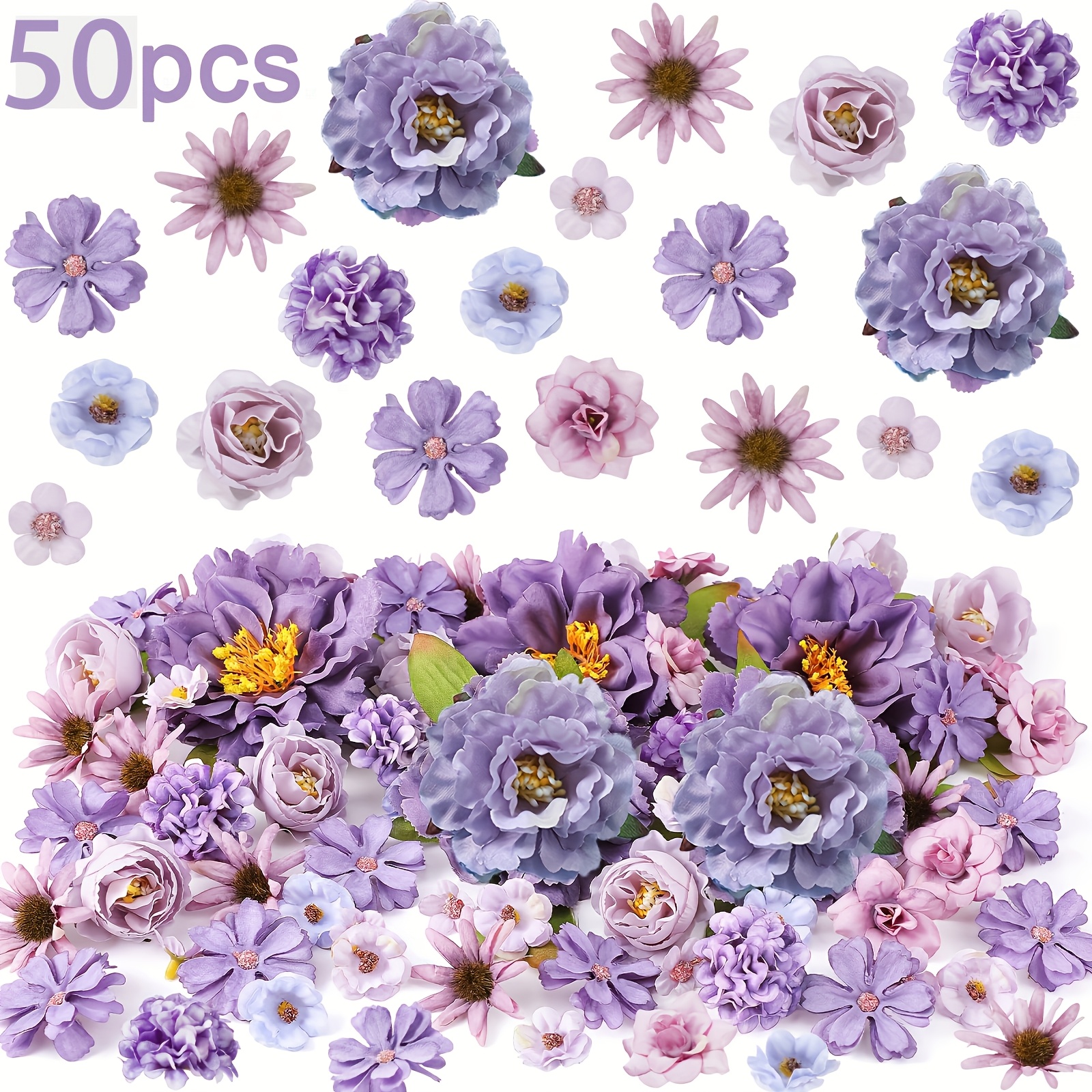 TEMU 25/50 szt. Sztuczne mini kwiaty jedwabne - mieszanka piwonii, daisy, róży w miękkich pastelowych kolorach - idealne na wesele, dekoracje domu,