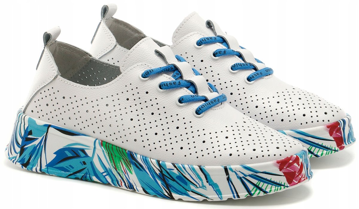 Białe ażurowe sneakersy półbuty damskie kolorowy spód S.BARSKI GR51-322 r41