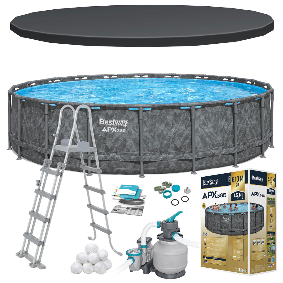 Bestway Basen stelażowy ogrodowy całoroczny 671x132cm zestaw 11w1