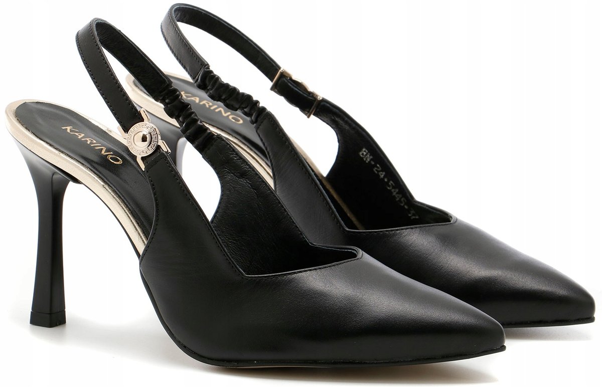 Karino 5445/022 czarne czółenka bez pięt skórzane szpilki eleganckie r.38