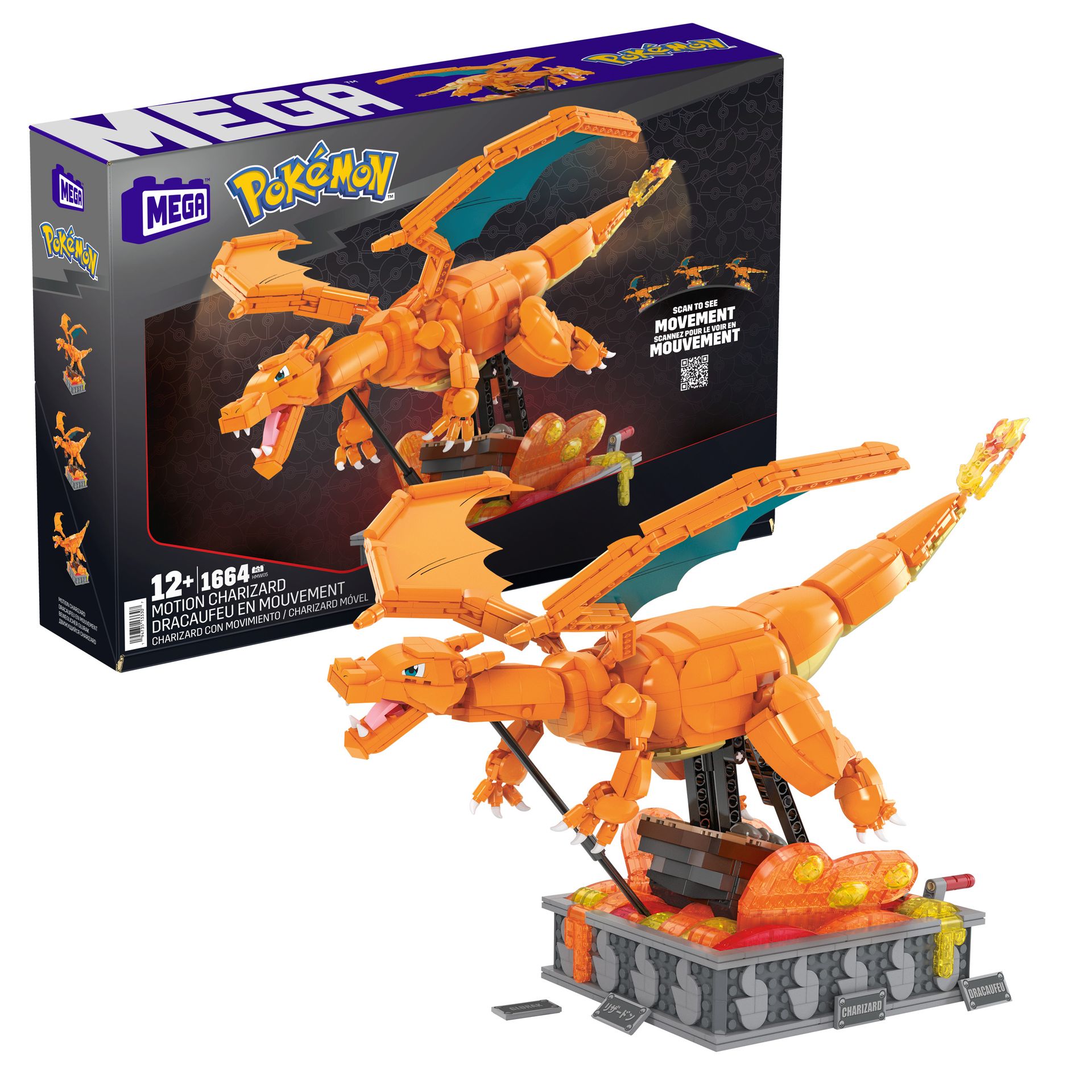 Mega Pokemon Mechaniczny Charizard z ruchem Zestaw klocków Hmw05
