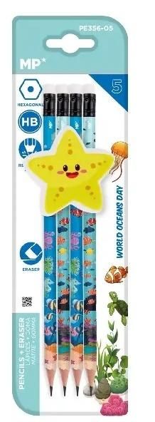 Ołówek sześciokątny Hb z dodatk. gumką Zwierzęta