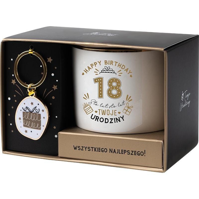 Zestaw prezentowy na 18 urodziny biało-złoty - kubek
