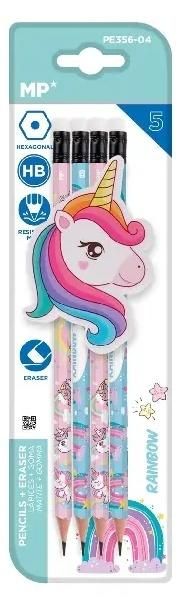 Ołówek sześciokątny Hb z dodatk. gumką Jednorożec