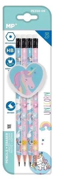 Ołówek sześciokątny Hb z dodatk. gumką Jednorożec