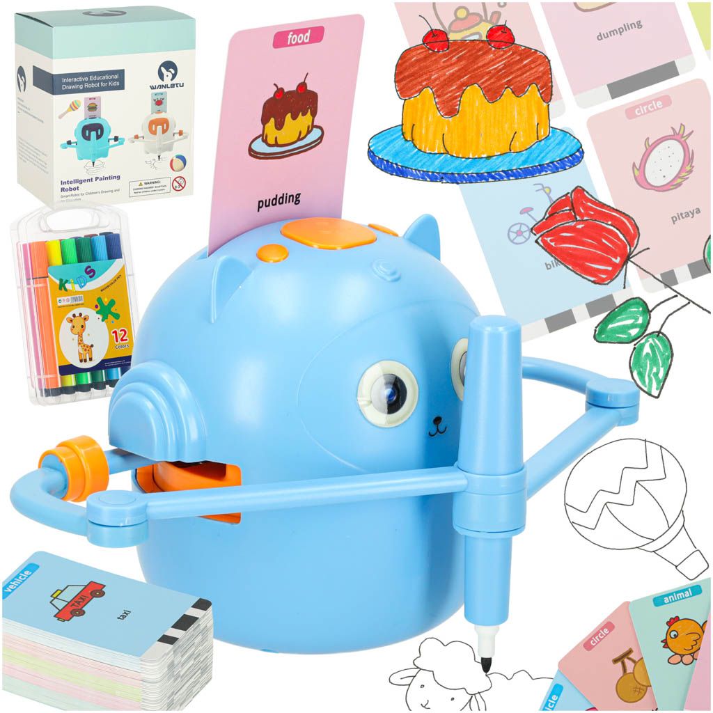 Robot edukacyjny interaktywny nauka rysowania pisania zestaw fiszki mazaki - zabawka