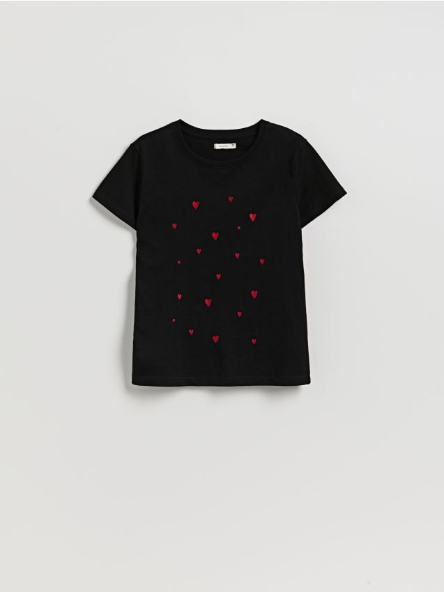 Reserved - T-shirt z drobnym haftem - czarny