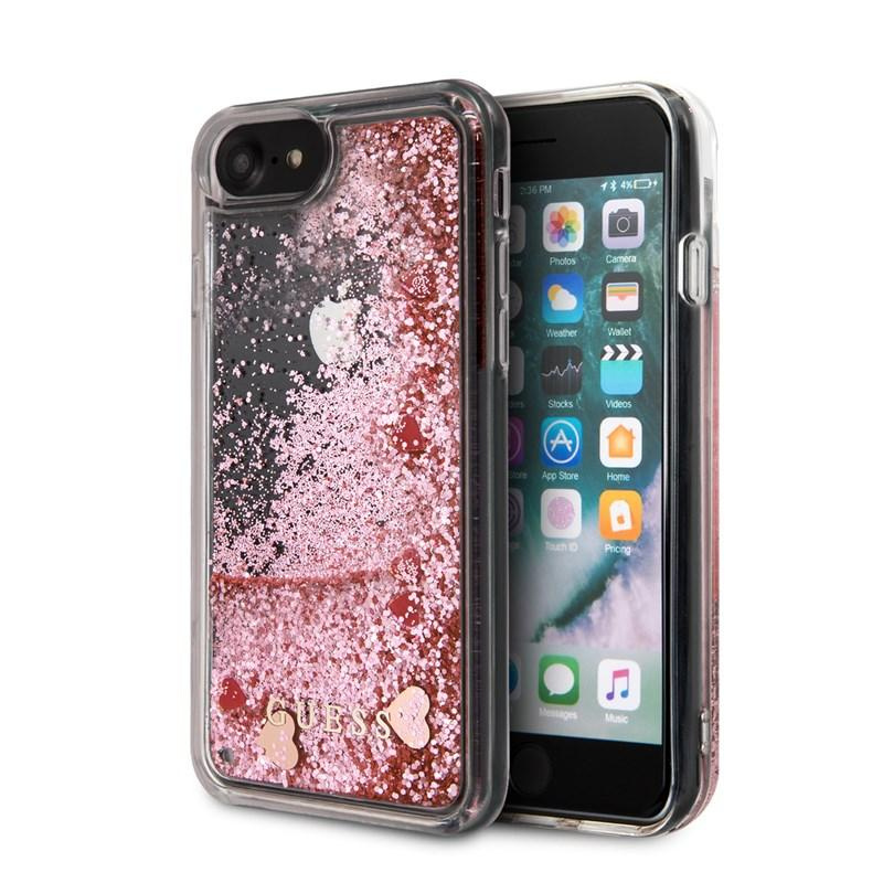 Guess Liquid Glitter Hearts - Etui iPhone SE 2020 / 8 / 7 różowy/czerwony
