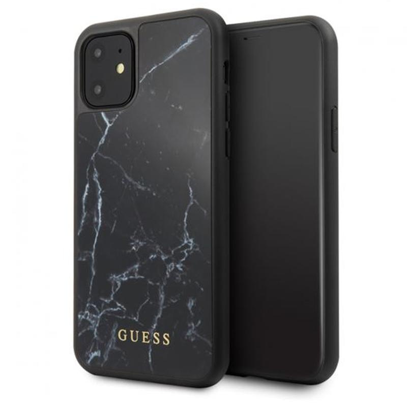 Guess Marble Tempered Glass Hardcase - Etui iPhone 11 czarny