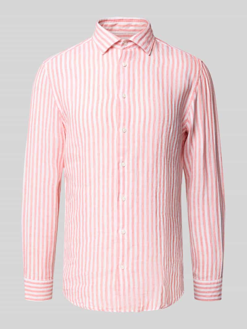 Koszula jeansowa o kroju slim fit z mieszanki lnu z kołnierzykiem typu kent