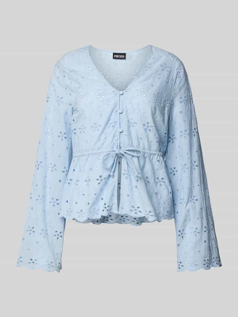 Bluzka o kroju regular fit z długim rękawem i haftem angielskim model ‘ARMORINE’