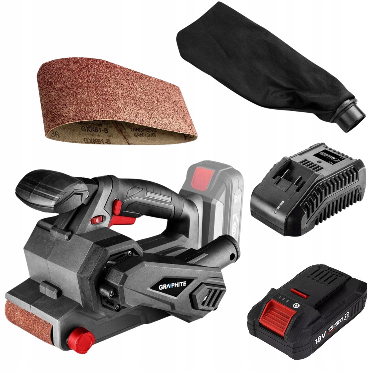 Graphite Szlifierka Taśmowa Akumulatorowa + Bateria 4ah + Ładowarka