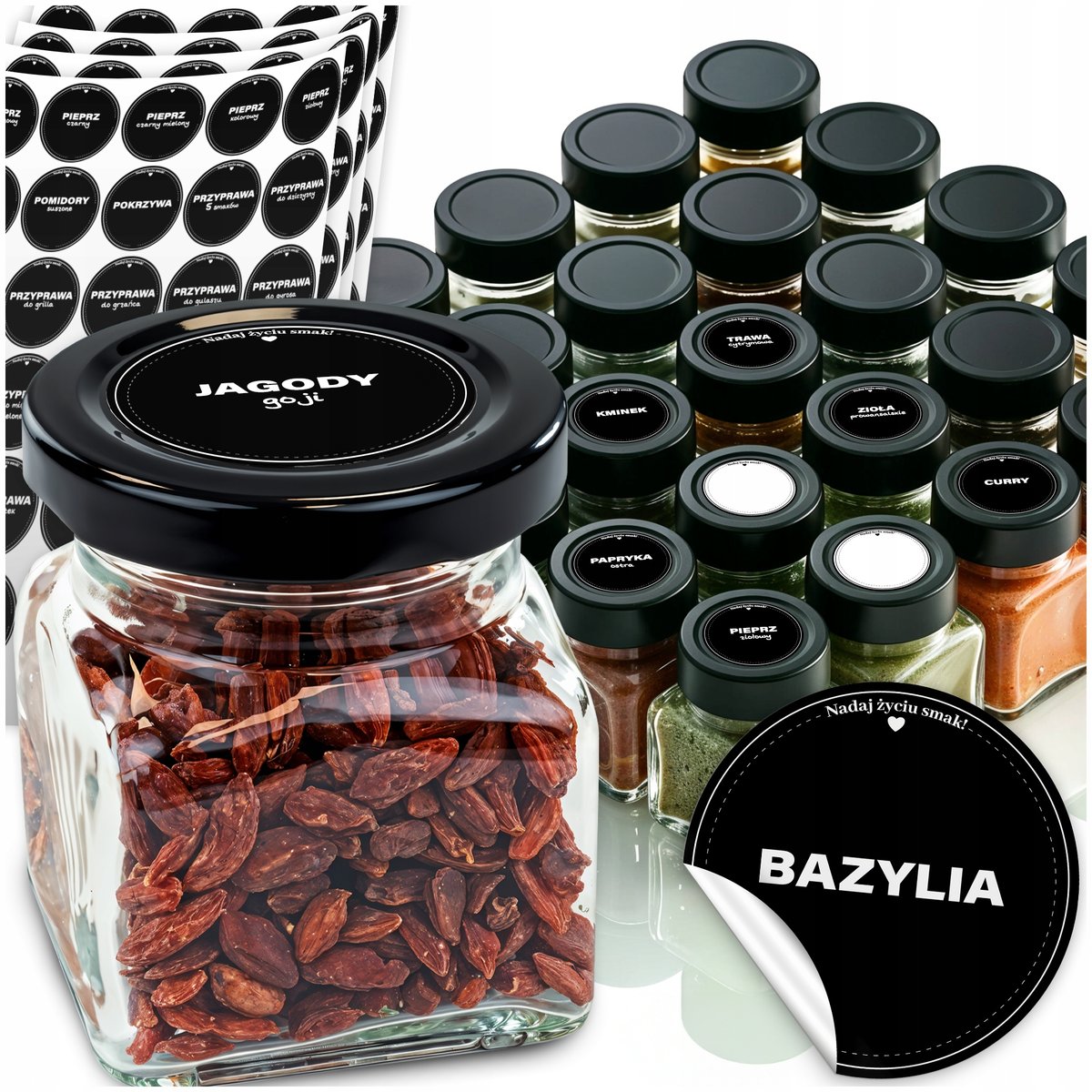 24x POJEMNIKI NA PRZYPRAWY MIÓD SŁOIKI SŁOICZKI SZKLANE 120ml +120xNAKLEJKI
