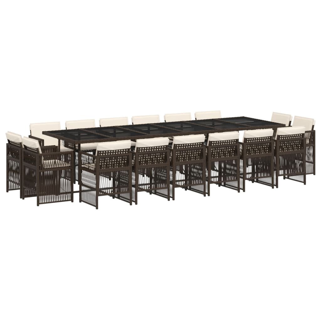 vidaXL 17-cz. zestaw mebli ogrodowych z poduszkami, brązowy, rattan PE