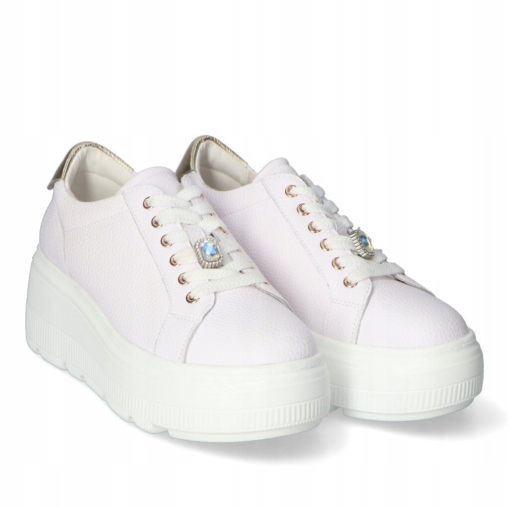Sneakersy damskie na grubej podeszwie Cambell 25-00638 białe skórzane r.36