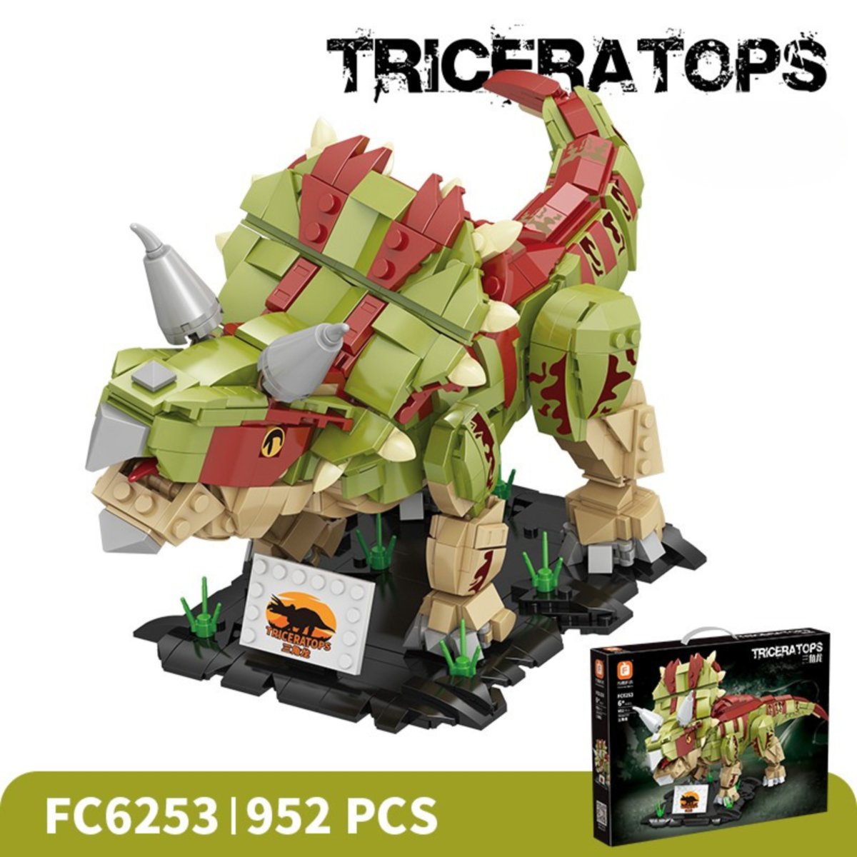 Klocki Dinozaur Triceratops 952 el. Ruchomy Model Dla Dzieci 6+|Prezent
