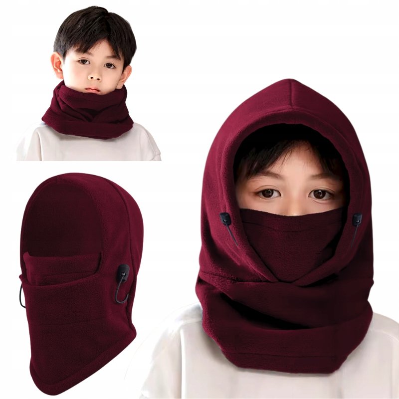 KAPTUR CIEPŁA KOMINIARKA DZIECIĘCA ZIMOWA SPORTOWA CZAPKA DLA DZIECI BORDO