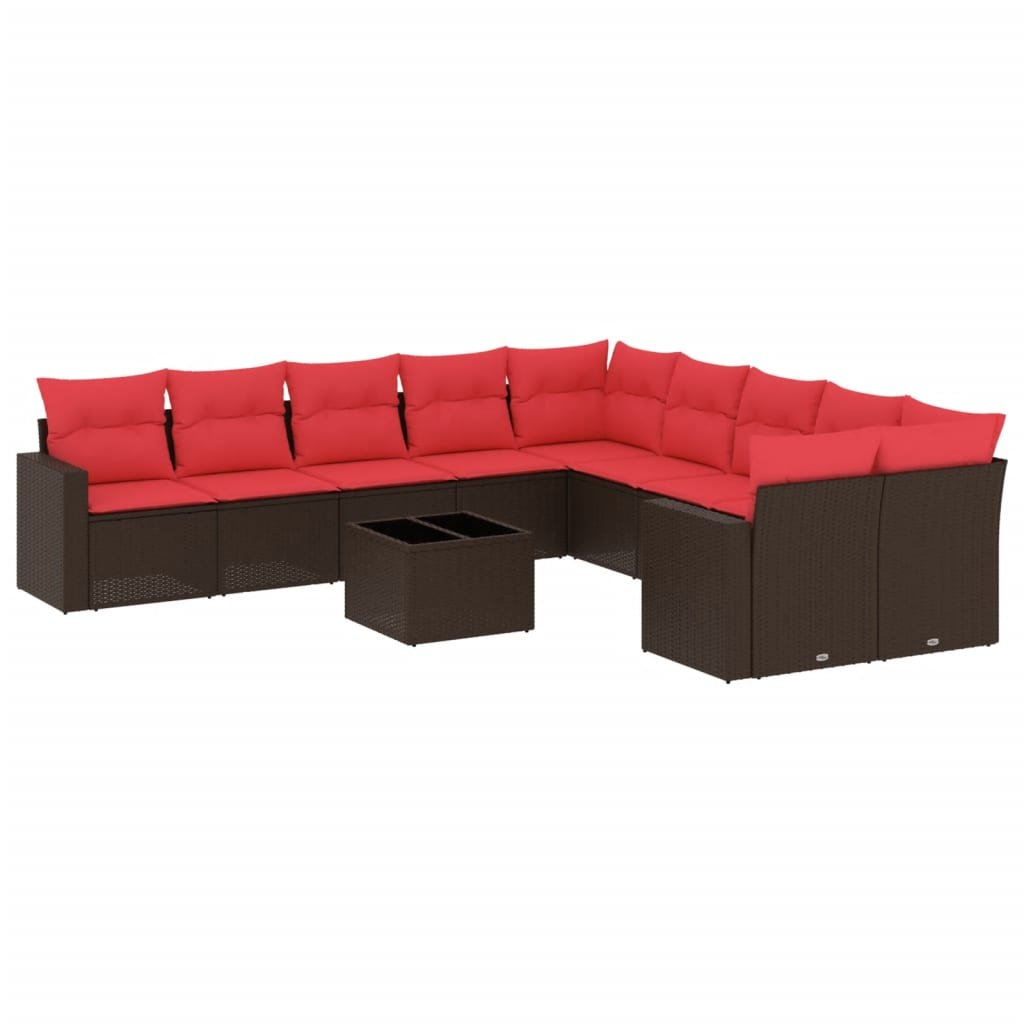 vidaXL 11-cz. zestaw mebli ogrodowych z poduszkami, brązowy, rattan PE