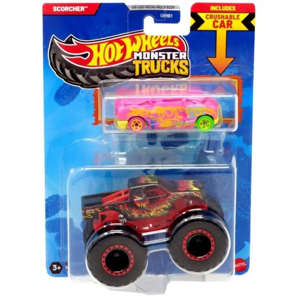 Hot Wheels Monster Trucks Pojazd 1:64 + auto JCG31 - Mattel