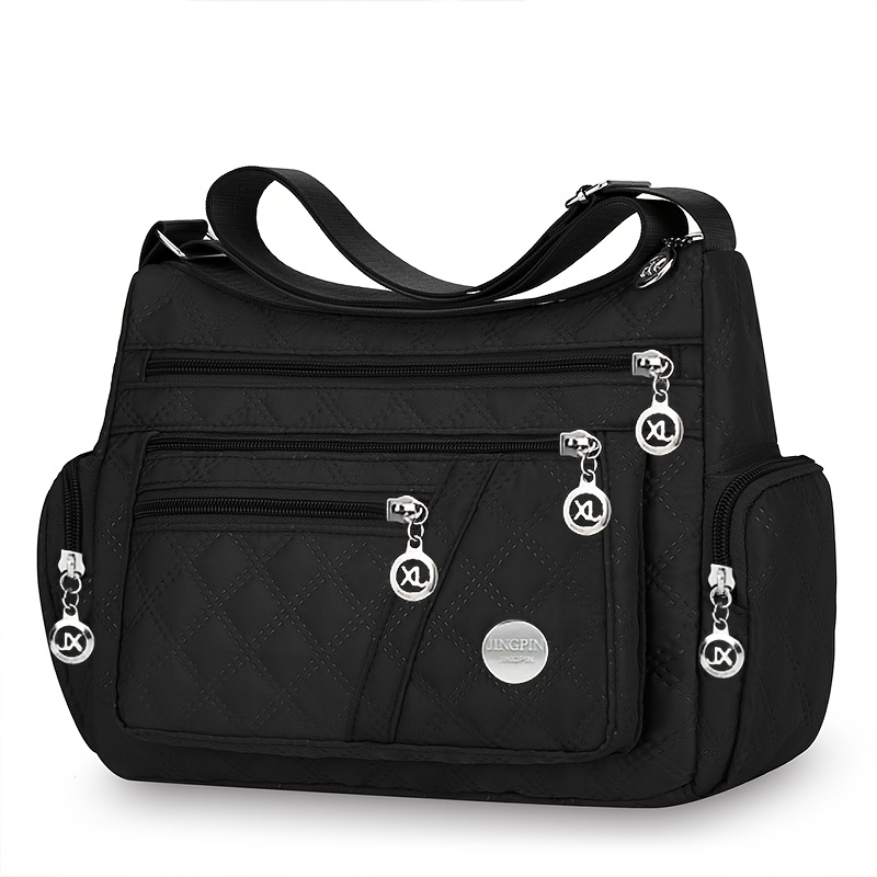 TEMU Uniseksowa Torba na Ramię Kwadratowa z Regulowanym Paskiem - Wytrzymała Nylonowa Torebka Casual, Wielokomorowe Przegródki i Metalowe Akcenty