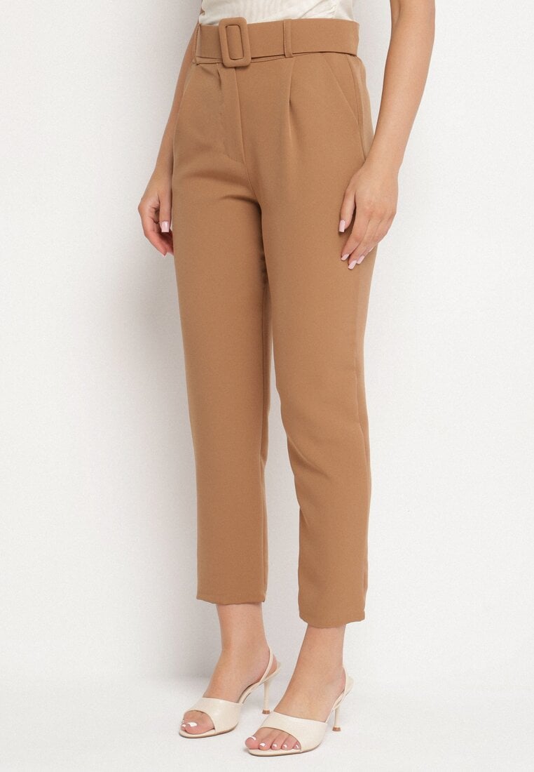 Brązowe Spodnie z Paskiem Ioleinaa