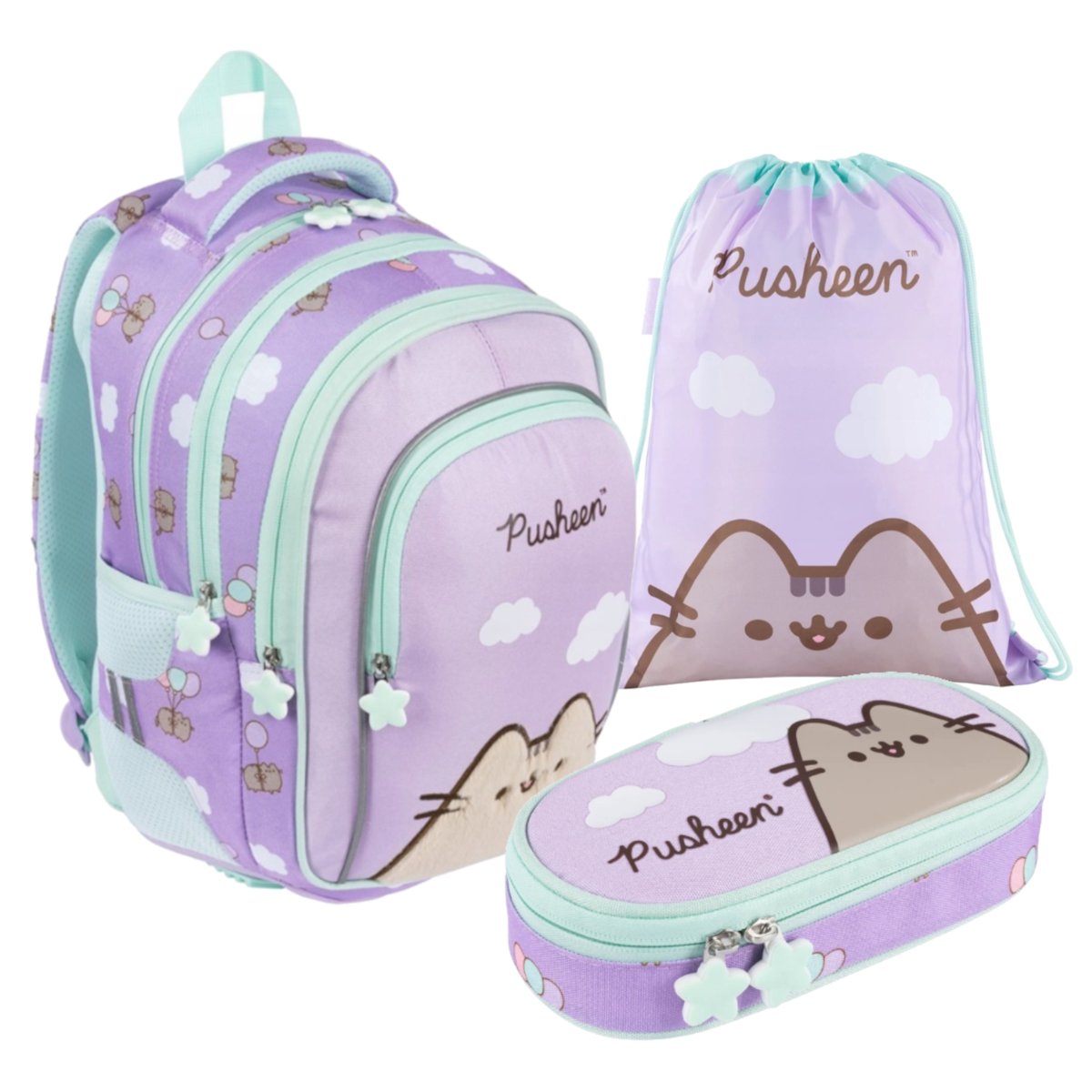 PLECAK+PIÓRNIK+WOREK ZESTAW PUSHEEN VIOLET FIOLET ST. MAJEWSKI