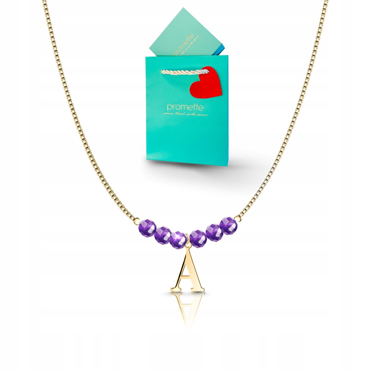 Ametyst naszyjnik damski złoty celebrytka z Twoją literka srebro pozłacane