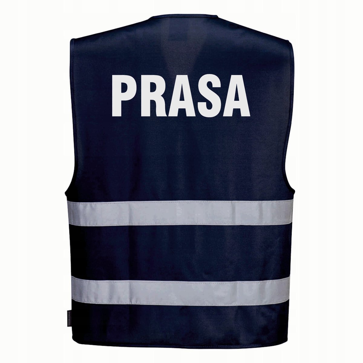 Kamizelka odblaskowa F474 PORTWEST S/M- granatowa z nadrukiem PRASA